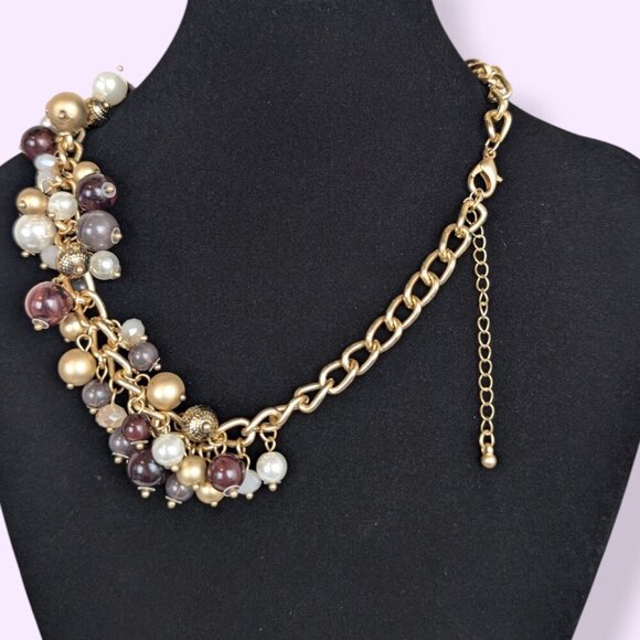 (2/$20) Pearly Dangling Beaded Cluster Necklace - Picture 4 of 5